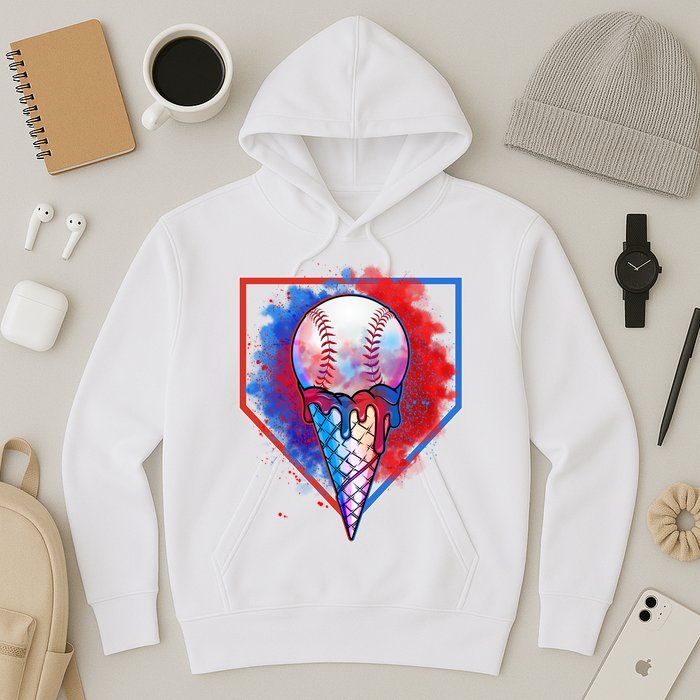 Cute Melting Ice Cream Baseball Ball Home Plate Hoodie