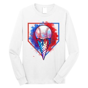 Cute Melting Ice Cream Baseball Ball Home Plate Long Sleeve Shirt