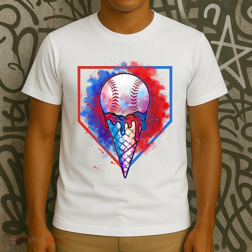 Cute Melting Ice Cream Baseball Ball Home Plate T-Shirt