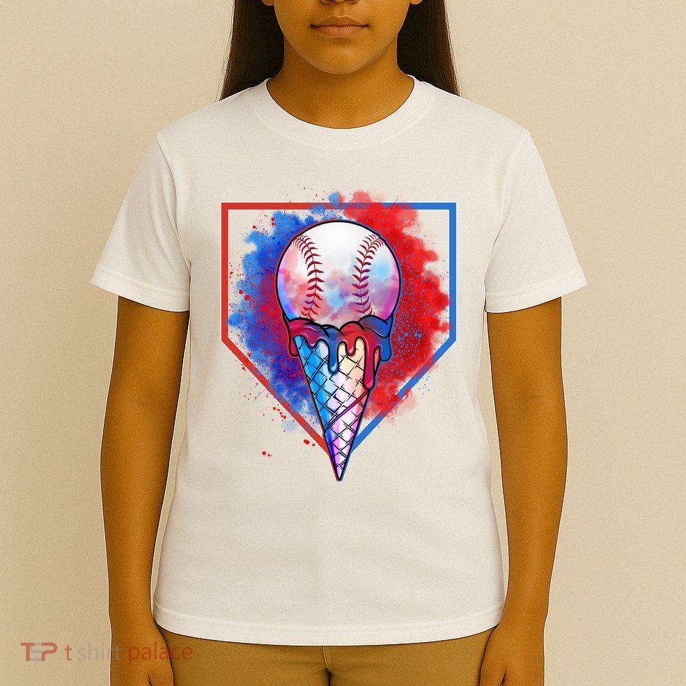Cute Melting Ice Cream Baseball Ball Home Plate T-Shirt