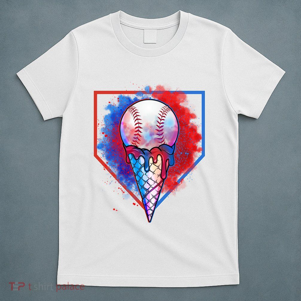 Cute Melting Ice Cream Baseball Ball Home Plate T-Shirt