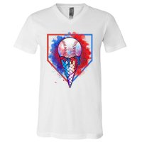 Cute Melting Ice Cream Baseball Ball Home Plate V-Neck T-Shirt