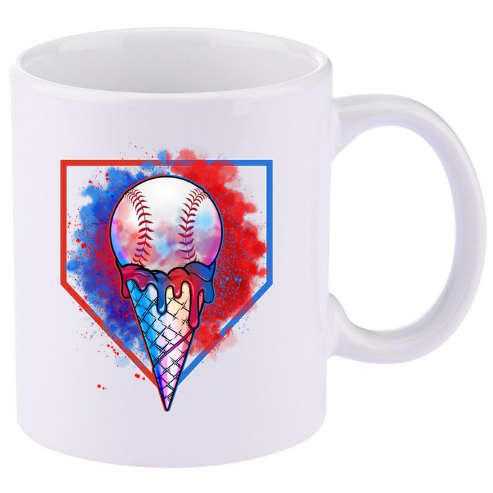 Cute Melting Ice Cream Baseball Ball Home Plate 11oz C Handle Ceramic Mug