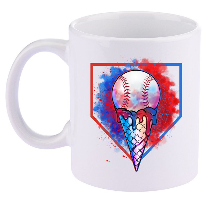 Cute Melting Ice Cream Baseball Ball Home Plate 11oz C Handle Ceramic Mug