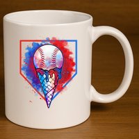 Cute Melting Ice Cream Baseball Ball Home Plate 11oz C Handle Ceramic Mug