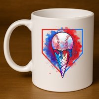 Cute Melting Ice Cream Baseball Ball Home Plate 11oz C Handle Ceramic Mug