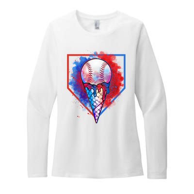 Cute Melting Ice Cream Baseball Ball Home Plate Womens CVC Long Sleeve Shirt