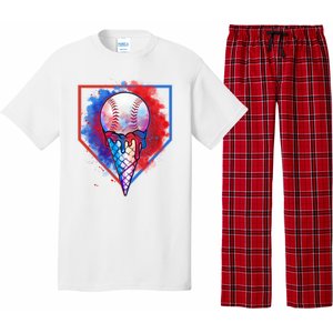 Cute Melting Ice Cream Baseball Ball Home Plate Pajama Set