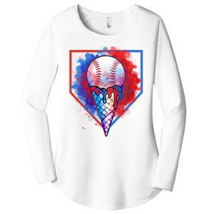 Cute Melting Ice Cream Baseball Ball Home Plate Women's Perfect Tri Tunic Long Sleeve Shirt