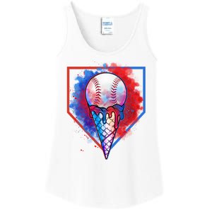 Cute Melting Ice Cream Baseball Ball Home Plate Ladies Essential Tank