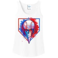 Cute Melting Ice Cream Baseball Ball Home Plate Ladies Essential Tank