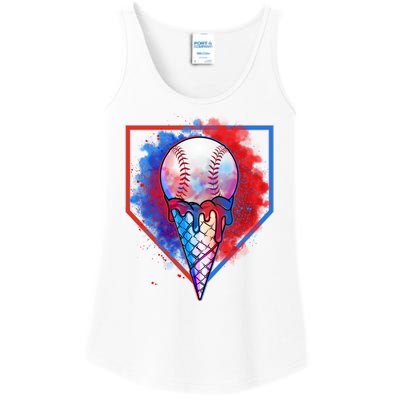 Cute Melting Ice Cream Baseball Ball Home Plate Ladies Essential Tank