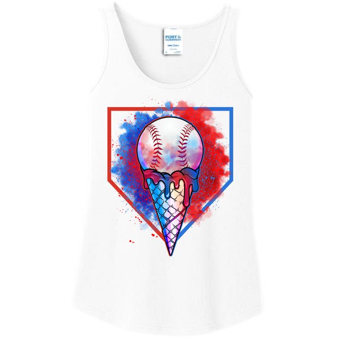 Cute Melting Ice Cream Baseball Ball Home Plate Ladies Essential Tank