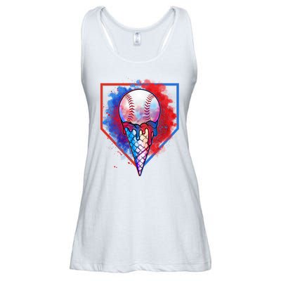 Cute Melting Ice Cream Baseball Ball Home Plate Ladies Essential Flowy Tank