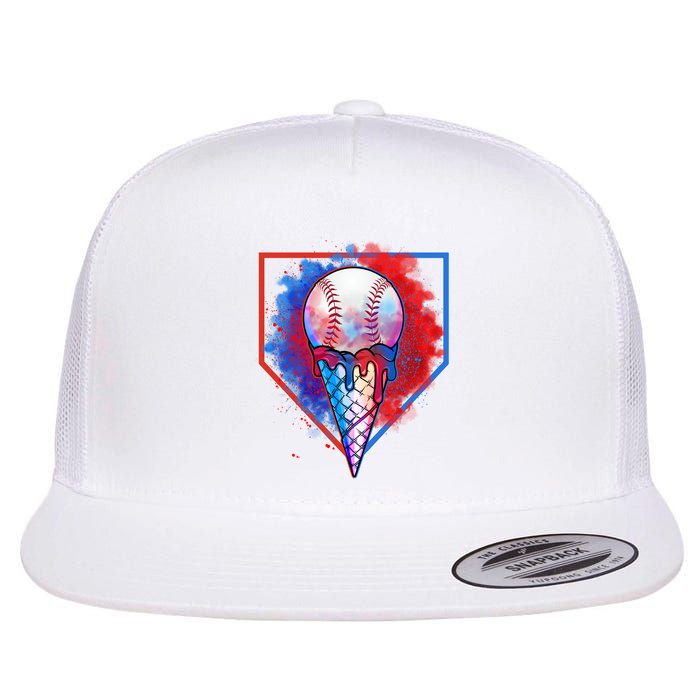 Cute Melting Ice Cream Baseball Ball Home Plate Flat Bill Trucker Hat
