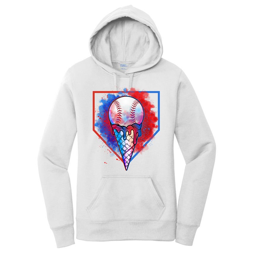 Cute Melting Ice Cream Baseball Ball Home Plate Women's Pullover Hoodie