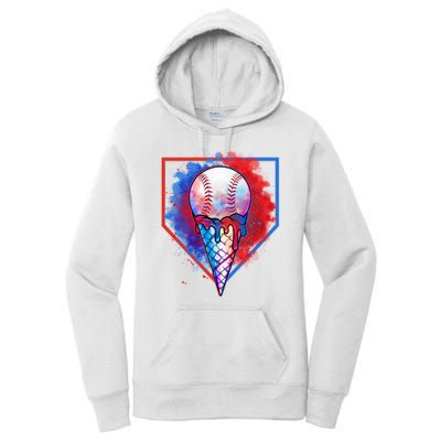 Cute Melting Ice Cream Baseball Ball Home Plate Women's Pullover Hoodie