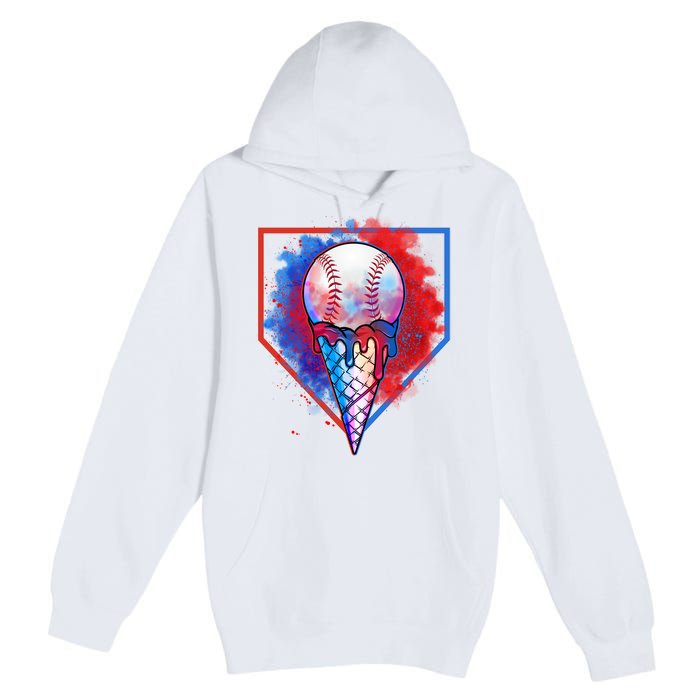 Cute Melting Ice Cream Baseball Ball Home Plate Premium Pullover Hoodie