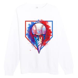 Cute Melting Ice Cream Baseball Ball Home Plate Premium Crewneck Sweatshirt