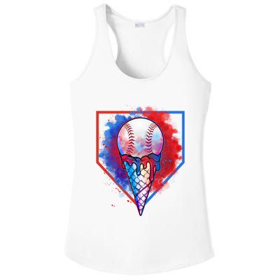 Cute Melting Ice Cream Baseball Ball Home Plate Ladies PosiCharge Competitor Racerback Tank