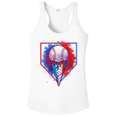 Cute Melting Ice Cream Baseball Ball Home Plate Ladies PosiCharge Competitor Racerback Tank