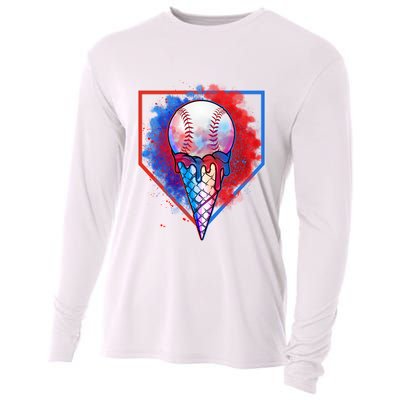 Cute Melting Ice Cream Baseball Ball Home Plate Cooling Performance Long Sleeve Crew