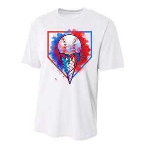 Cute Melting Ice Cream Baseball Ball Home Plate Performance Sprint T-Shirt