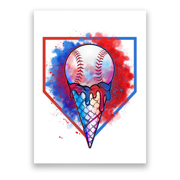Cute Melting Ice Cream Baseball Ball Home Plate Poster