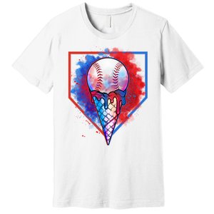 Cute Melting Ice Cream Baseball Ball Home Plate Premium T-Shirt