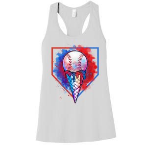 Cute Melting Ice Cream Baseball Ball Home Plate Women's Racerback Tank