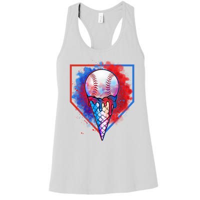 Cute Melting Ice Cream Baseball Ball Home Plate Women's Racerback Tank