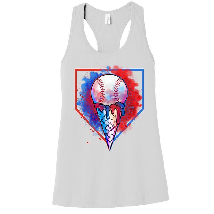 Cute Melting Ice Cream Baseball Ball Home Plate Women's Racerback Tank