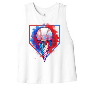 Cute Melting Ice Cream Baseball Ball Home Plate Women's Racerback Cropped Tank