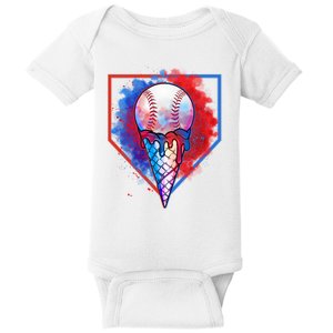 Cute Melting Ice Cream Baseball Ball Home Plate Baby Bodysuit