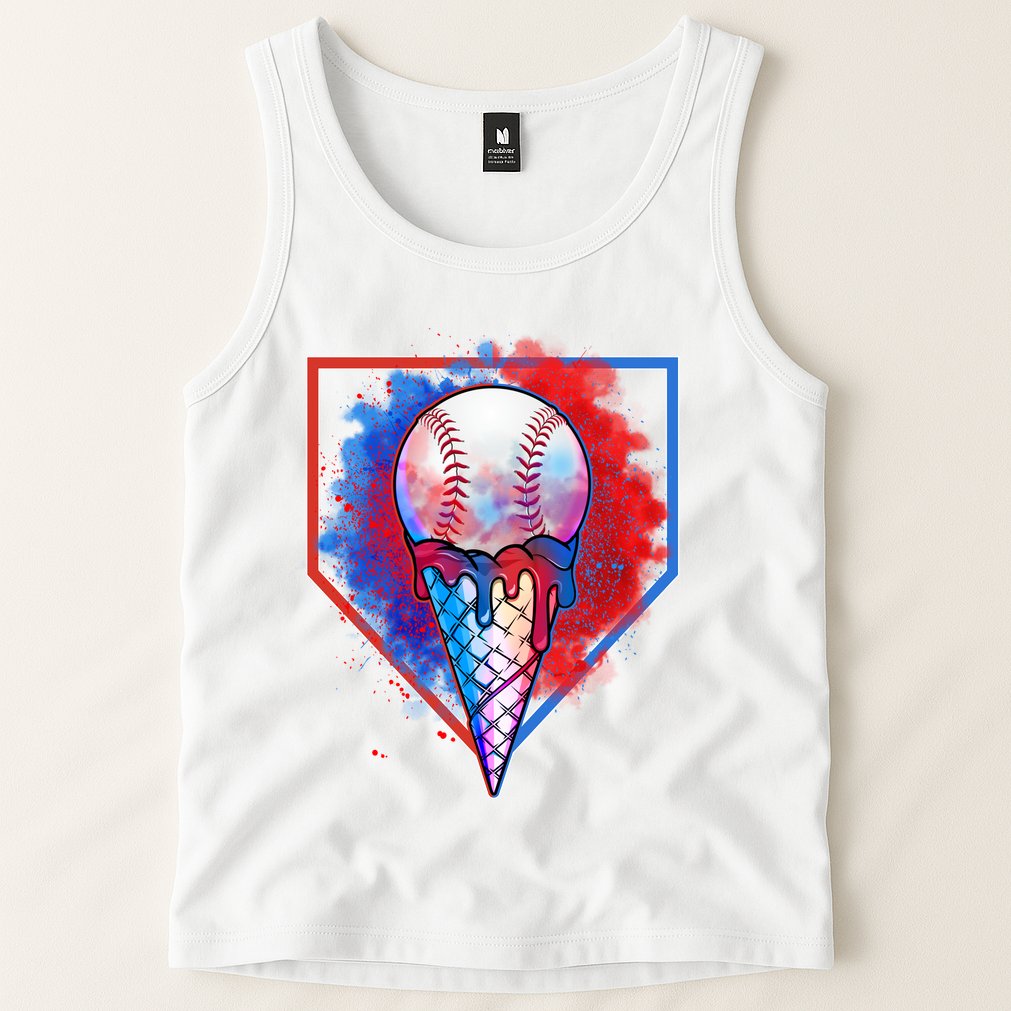 Cute Melting Ice Cream Baseball Ball Home Plate Tank Top