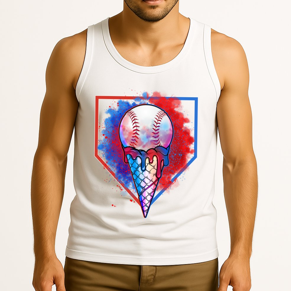 Cute Melting Ice Cream Baseball Ball Home Plate Tank Top