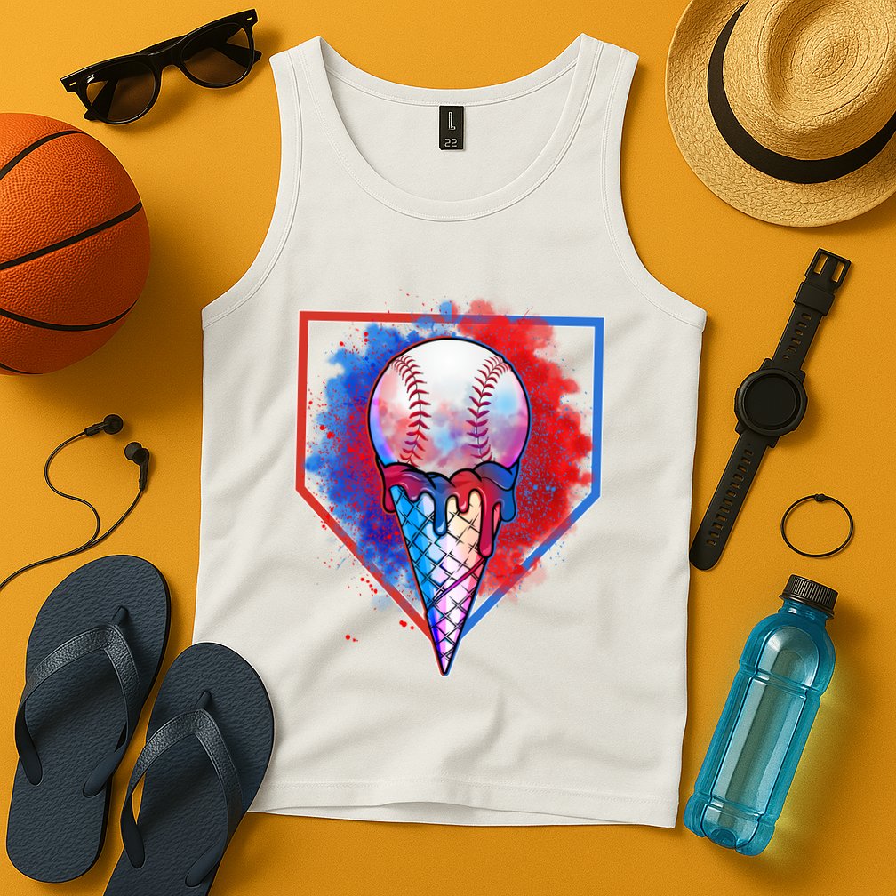 Cute Melting Ice Cream Baseball Ball Home Plate Tank Top