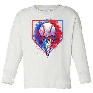 Cute Melting Ice Cream Baseball Ball Home Plate Toddler Long Sleeve Shirt