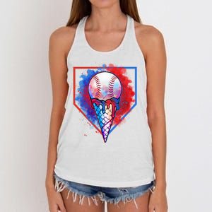 Cute Melting Ice Cream Baseball Ball Home Plate Women's Knotted Racerback Tank