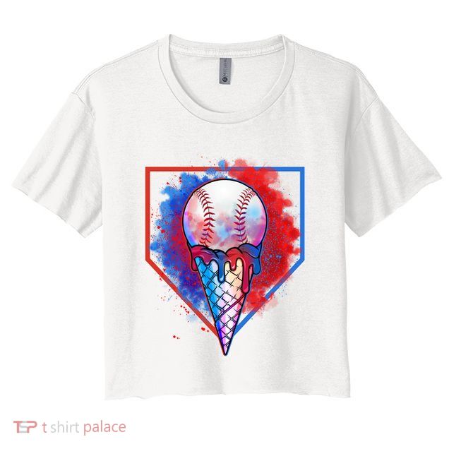Cute Melting Ice Cream Baseball Ball Home Plate Crop Top