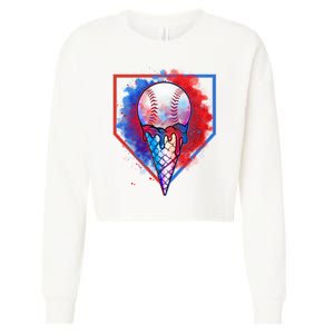 Cute Melting Ice Cream Baseball Ball Home Plate Cropped Pullover Crew