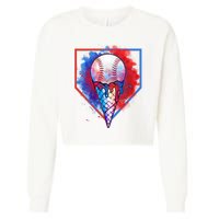 Cute Melting Ice Cream Baseball Ball Home Plate Cropped Pullover Crew