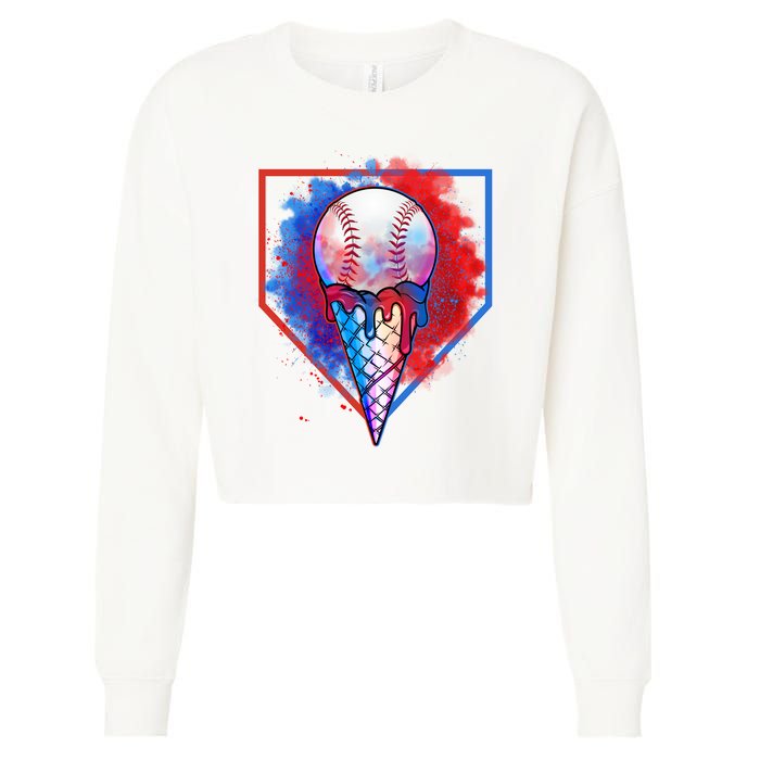 Cute Melting Ice Cream Baseball Ball Home Plate Cropped Pullover Crew