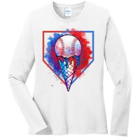 Cute Melting Ice Cream Baseball Ball Home Plate Ladies Long Sleeve Shirt