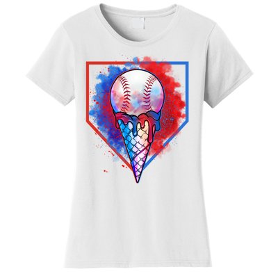 Cute Melting Ice Cream Baseball Ball Home Plate Women's T-Shirt