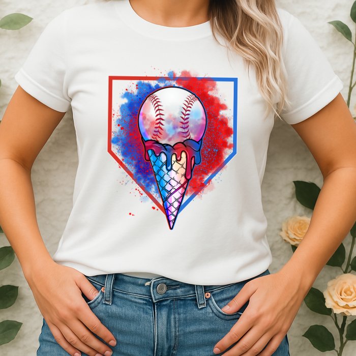 Cute Melting Ice Cream Baseball Ball Home Plate Womens T-Shirt