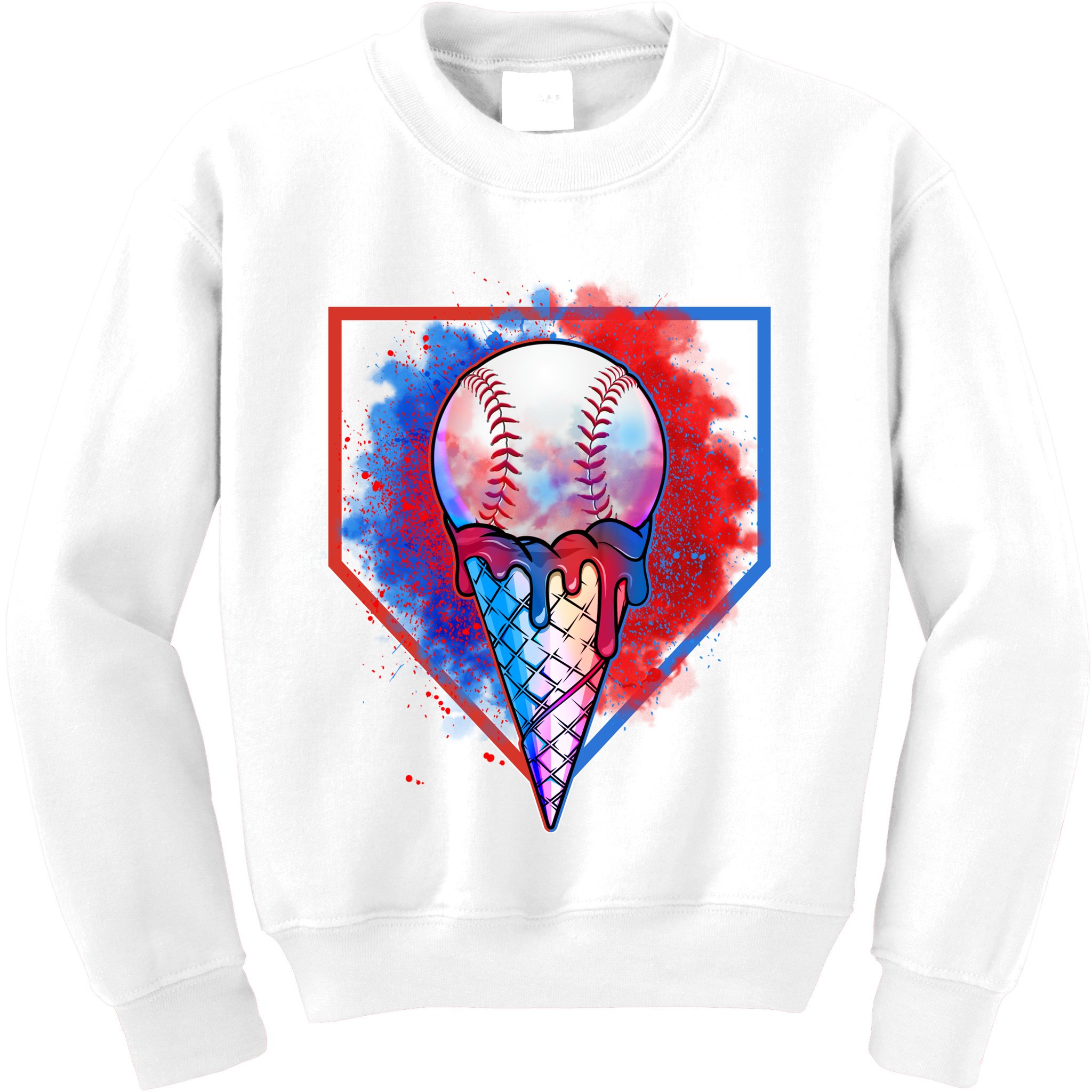 Cute Melting Ice Cream Baseball Ball Home Plate Kids Sweatshirt