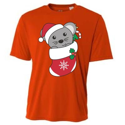 Cute Mouse In Christmas Sock For Christmas Mice Gift Cooling Performance Crew T-Shirt