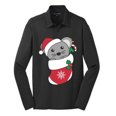 Cute Mouse In Christmas Sock For Christmas Mice Gift Silk Touch Performance Long Sleeve Polo