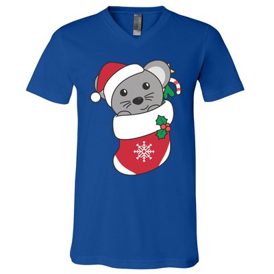 Cute Mouse In Christmas Sock For Christmas Mice Gift V-Neck T-Shirt